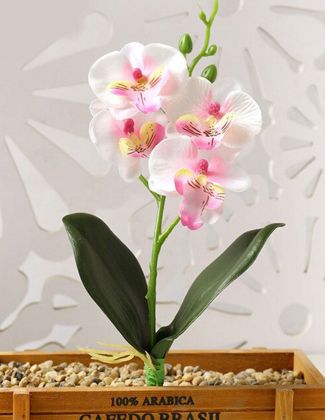 Orchidée artificielle avec feuilles blanche 2